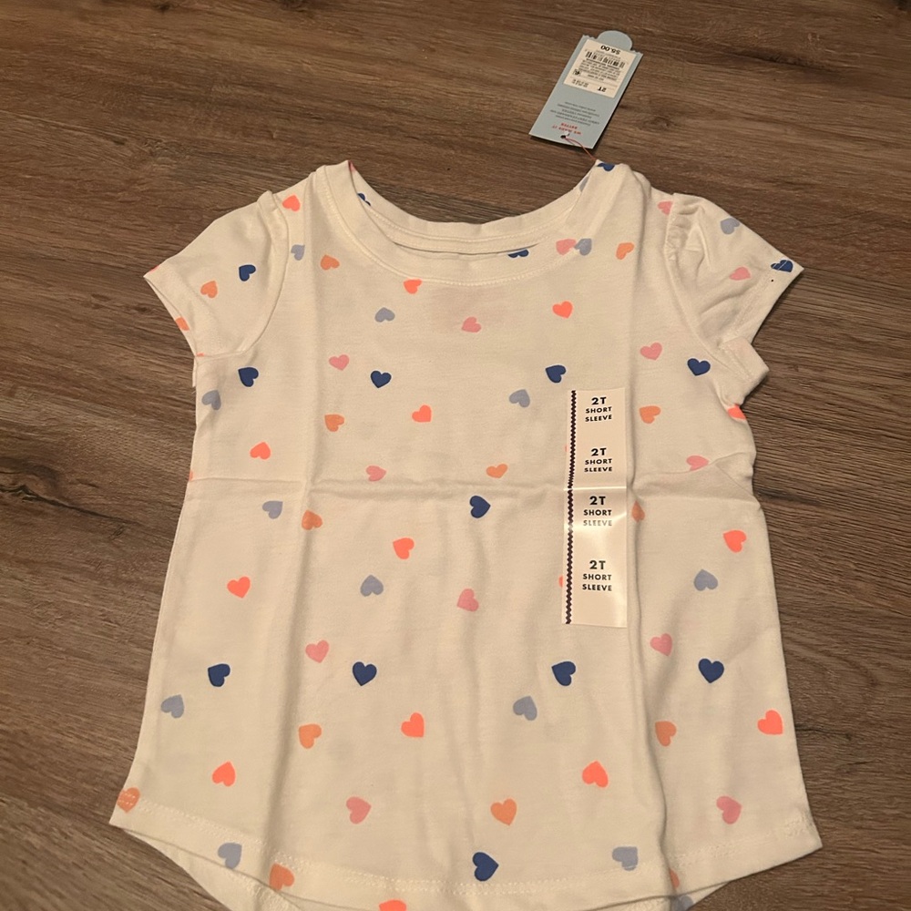 Target Kids Short Sleeve Heart Tee - White with Multicolor Hearts